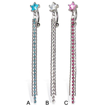 Reversed belly button ring with star and three long dangles