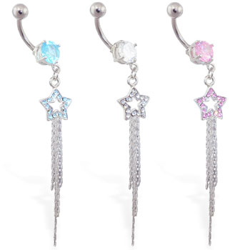 Dangling jeweled star belly button ring