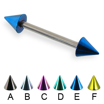 Colored cone straight barbell, 14 ga