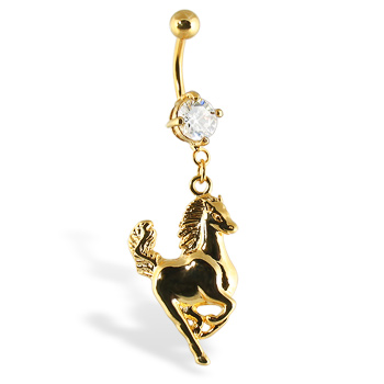 Gold Tone belly button ring with horse