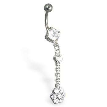 Belly button ring with jeweled flower on dangle