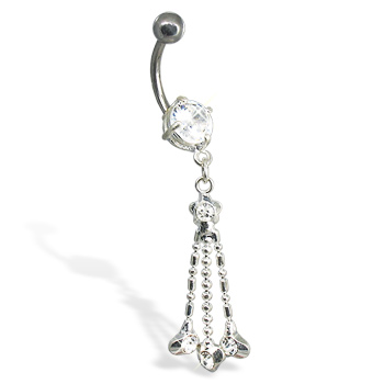 Belly button ring with three hearts on dangles
