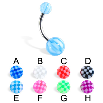 Checker belly button ring with acrylic balls