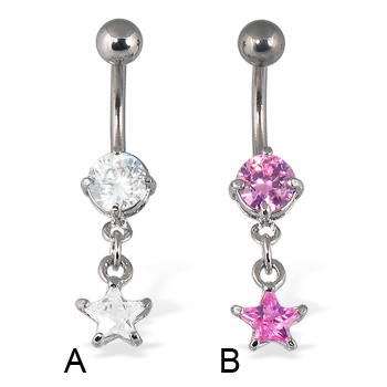 Belly button ring with dangling star shaped gem