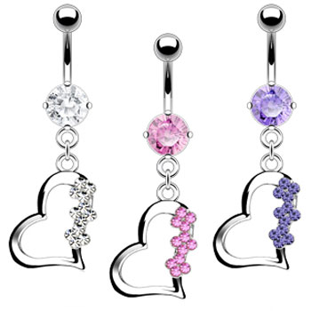 Dangling heart with jewels navel ring (titanium shaft)