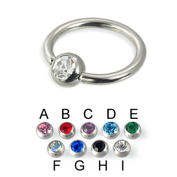 Captive bead ring with gem, 14 ga