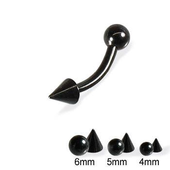 Black curved barbell with ball and cone, 14 ga