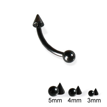 Black eyebrow ring with ball and cone, 16 ga