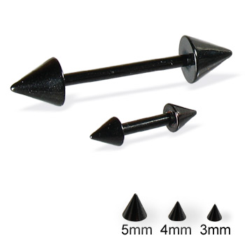 Black straight barbell with cones, 16 ga