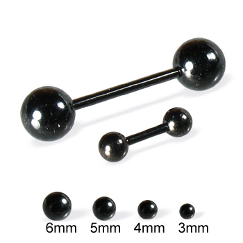 Black straight barbell with balls, 16 ga