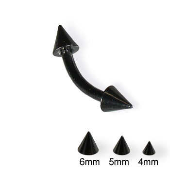 Black curved barbell with cones, 14 ga