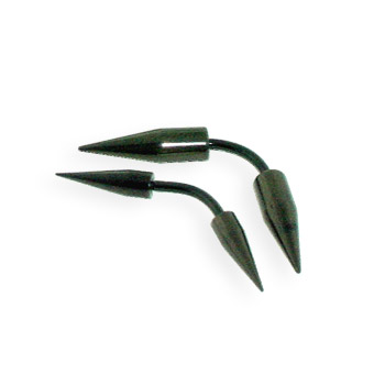 Black curved barbell with long spikes, 16 ga