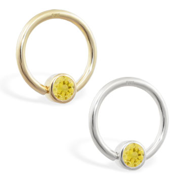 14K Gold Captive Bead Ring with Citrine