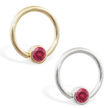 14K Gold captive bead ring with Ruby