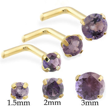 14K Gold L-shaped Nose Pin with Round Alexandrite