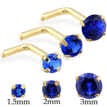 14K Gold L-shaped nose pin with Round Sapphire