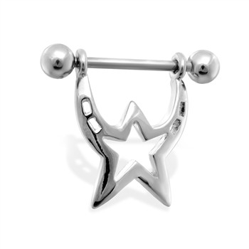 Pair of nipple rings with star dangle, 14 ga