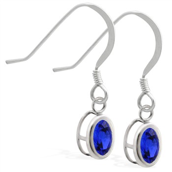 Silver Earrings with Bezel Set Sapphire Oval