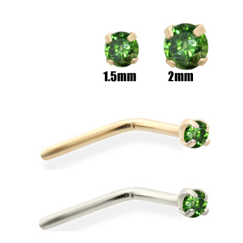 14K Gold Dark Green Diamond Nose Pin