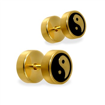 Pair of fake Gold Tone Ying-Yang plugs, 16GA