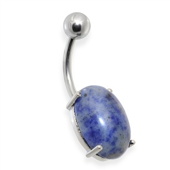 Surgical Steel Prong Set Oval Sodalite Semi Precious Stone Navel Ring