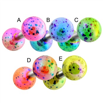 Surgical Steel Cartilage/Tragus Barbell with balls with multi colored splatter.