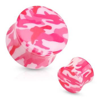 Pair Of Pink Camouflage Printed UV Acrylic Saddle Fit Plugs