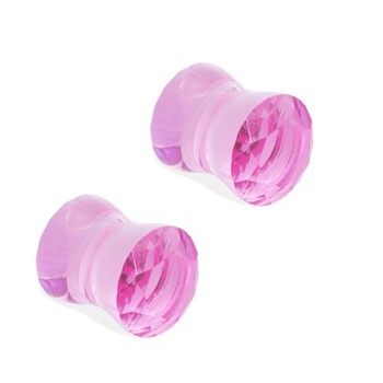 Pair Of Pink Pyrex Glass Double Flared Saddle Plugs