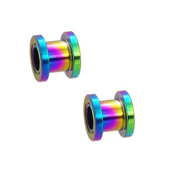Pair Of Titanium Anodized Tunnels with Threaded Back - Rainbow