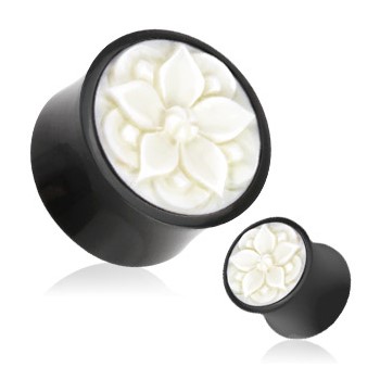 Pair Of Poinsettia White Hand Carved Bone Inlay Organic Buffalo Horn Saddle Fit Plugs