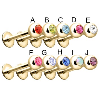 16G Gold Toned Surgical Steel Labret with Gem Ball