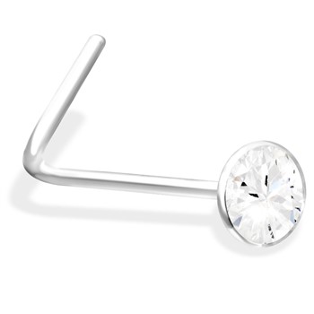 L-Shaped Nose Pin With Clear Gem