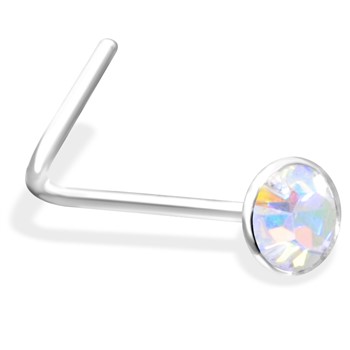 L-Shaped Nose Pin With AB Gem