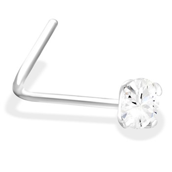 L-Shaped Silver Nose Pin with Clear CZ