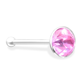 Silver Nose Bone with Pink Gem