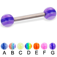 Titanium straight barbell with acrylic layered balls, 12 ga