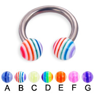 Titanium circular barbell with acrylic layered balls, 12 ga