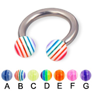 Titanium circular barbell with acrylic layered balls, 10 ga
