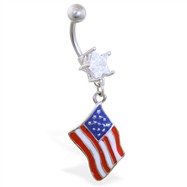 Belly Ring with Dangling American Flag