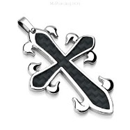 316L Stainless Steel Pendant. Black Carbon Fiber Celtic Cross.