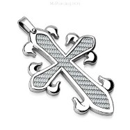 316L Stainless Steel Pendant. White Carbon Fiber Celtic Cross.