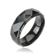 Black IP tungsten carbon ring with drop down sides