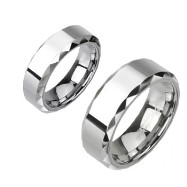 Tungsten carbine ring with edged multi-faced prism design