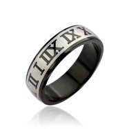 316L Surgical Stainless Steel Rings. Black with Laser Engraved Roman Numerals