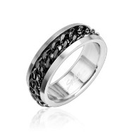 316L Stainless Steel Ring with Spinning Center Black Chain