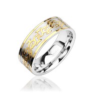 316L Stainless Steel with Tribal Gold Engraved Ring