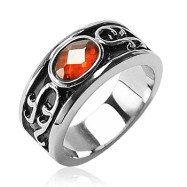 316L Surgical Stainless Steel Rings/IP Black /Ember Stone