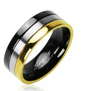 Solid Titanium with Gold Tone and Onyx Colored Edged Ring