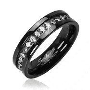 Solid Titanium with Black and CZ Stone Band Ring