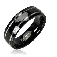 Solid Titanium with Two Stripes Engraved on a Onyx Colored Ring